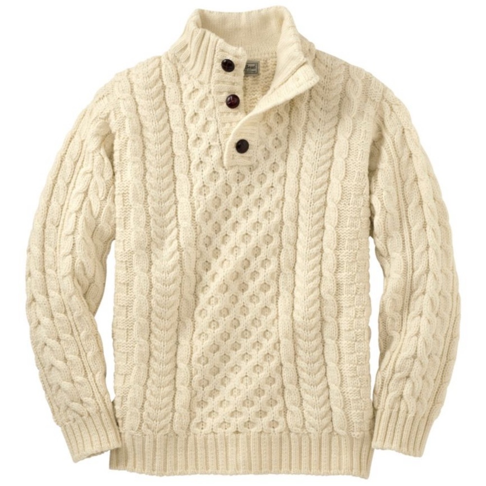 LL Bean Heritage Irish wool Fisherman Sweater Henley neck